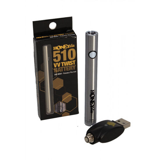 HoneyStick 'VV Twist' Akkuträger für 510er Tank silber HoneyStick 'VV Twist' Akkuträger für 510er Tank silber